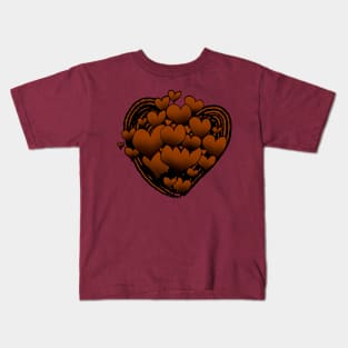 Brown Hearts Patterned Swirl Heart Kids T-Shirt